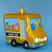 Sesame Street School Bus Glass Christmas Ornament  