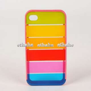 Rainbow Prints Cover Case Skin for iPhone 4 Pink FDE19E  
