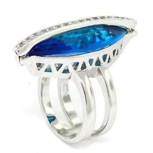  Classic & Unusual Cocktail Ring w/Blue & White CZs Size 5 