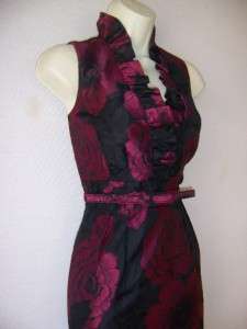  Fuschia Black Jacquard Belted Holiday Cocktail Party Dress 14P  