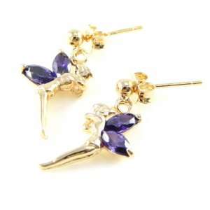  Earrings plated gold Fée Clochette amethyst. Jewelry
