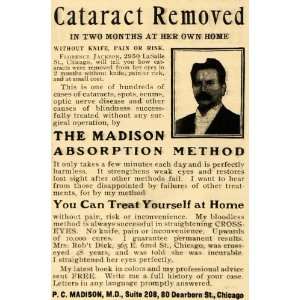  1903 Ad P C Madison Cataract Absorption Method Chicago 