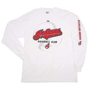  Men`s Cleveland Indians L/S White Baseball Club Tshirt 