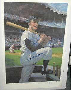   MANTLE Autographed Restaurant Litho Burton Silverman 594/777 YANKEES