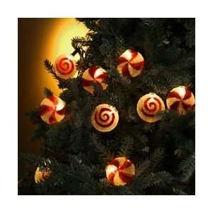 Set of 10 Peppermint Twist & Swirl Candy Christmas Lights   Green Wire