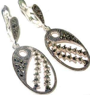   Incredible Swiss Marcasite .925 STERLING SILVER Earrings 1.8  