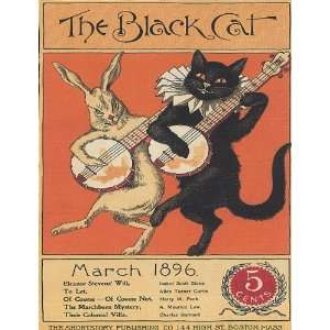 THE BLACK CAT PLAYING GUITAR SINGING 1896 BOSTON VINTAGE POSTER CANVAS 