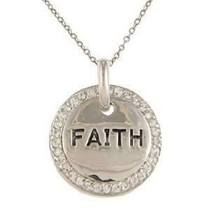  Silvertone CZ Faith Circle Pendant Jewelry