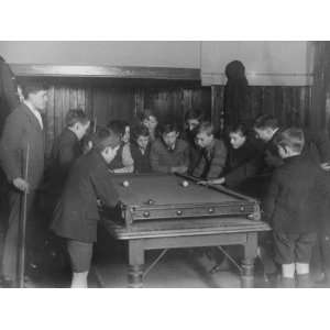  of Fifteen Boys Cram around a Snooker Table During an Evening Game 