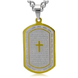  Mens Stainless Steel Two Tone Lords Prayer Dog Tag, 24 