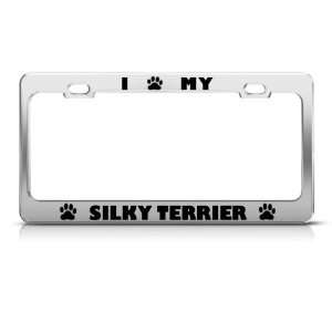 Silky Terrier Dog Dogs Chrome license plate frame Stainless Metal Tag 