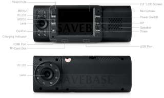 HD DV Dual Camera Lens Car Vehicle DVR Cam Dash Video Recorder + 16 IR 