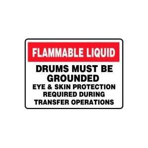 FLAMMABLE LIQUID DRUMS MUST BE GROUNDED EYE & SKIN PROTECTION REQUIRED 