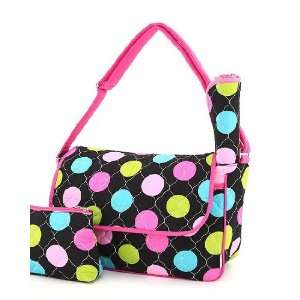   Book Bag Black with Large Multi Colored Polka Dots 