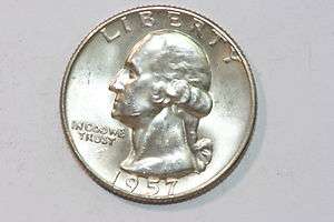   White 90% Silver 1957 D Washington Quarter Dollar Coin   MS  