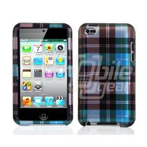 Turquoise Plaid Design Hard 2 Pc Snap On Case for Apple iPod Touch 4 