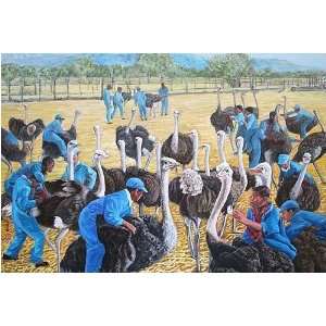 Ostrich Farm by Komi Chen. size 32 inches width by 20 inches height 