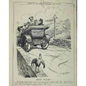  1913 Humorous Road Scene Chicken Hen Motor Car Bridge 