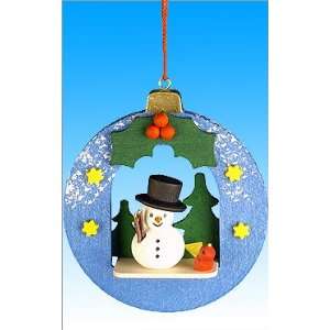  Ulbricht ornament   Snowman wth red bird in Blue Christmas 
