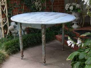 FABULOUS sHaBbY OLD CHIPPY BLUE DROPLEAF KITCHEN TABLE~CHIC PAINTED 