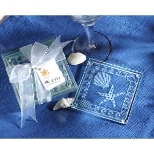  Shell and Starfish Frosted Glass Coasters Beach Wedding 