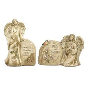  Angel with Garden Stone Sculptures, Set of 2 Patio, Lawn 