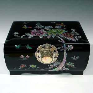  Mother of Pearl Inlaid Decorative Peony Design Lacquered 