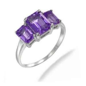 3CT 3 Stone Amethyst Ring In Sterling Silver In Size 9 (Available In 