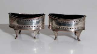 GEORGIAN PLATE SILVER AND BLUE GLASS CONDIMENT DISHES  