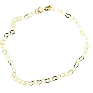 14K Gold over Silver 10 Heart Chain Anklet  