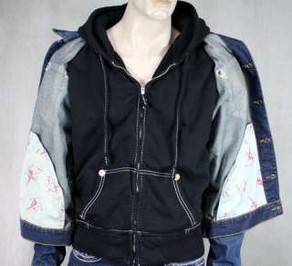True Religion Jeans JOHNNY Denim hoodie Jacket layered Claim Jumper 