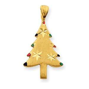  14k Satin & Diamond cut Christmas Tree Charm Jewelry