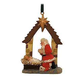  Santa Kneeling at Creche Nativity Ornament