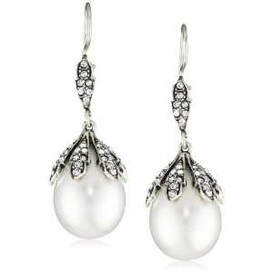  Azaara Crystal Semois Silver Plate Pearl Drop Earrings 