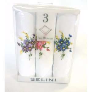  Handkerchiefs for Women   3 PC Floral Bouquet Embroidered 