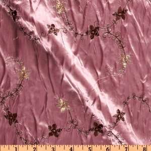  54 Wide Crinkle Embroidered Charmeuse Satin Rose Fabric 