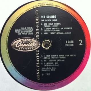 THE BEACH BOYS pet sounds LP VG  UK 1st Press Mono T 2458 Vinyl 1966 