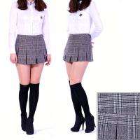 Preppy Look Schoolgirl Wool Blend Check Plaid Inverted Pleats Mini 
