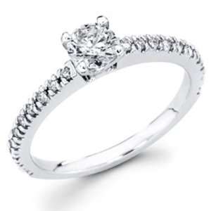  14K White Gold Round cut Diamond Solitaire Engagement Ring Band 