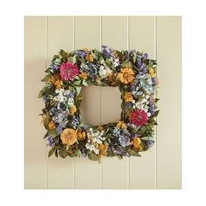  17 Sq. All Natural Handcrafted Square Zinnia Wreath