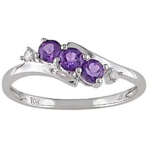  10K White Gold .018 ctw Diamond and Amethyst Ring Jewelry