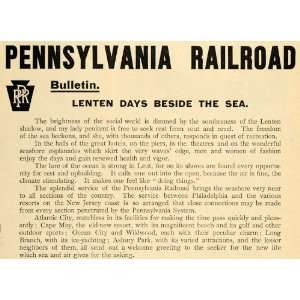   Railroad Bulletin Lenten Days Sea   Original Print Ad