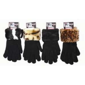   Chenille Stretch Gloves with Animal Fur Cuff