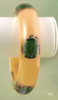 Lucite Real Scarab Beetle Plastic Bangle Bracelet  