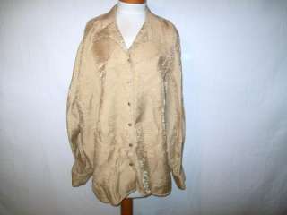 Maggie Barnes Gold Crinkle style blouse french cuff long sleeve size 