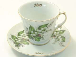 Month of May Tea Cup & Saucer, Lily of the Valley  
