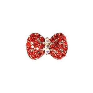   Red Austrian Crystal Rounded Bow Hair Clip Barrette