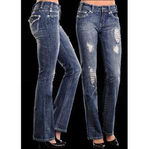Rock N Roll Cowgirl Jeans, Distressed & Crysta lw15543  