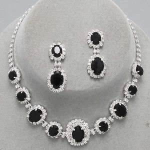 Bridal Wedding Bridesmaid Black Clear Crystal Costume jewelry Necklace 