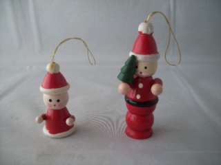 Santa Mrs Claus Wooden Figurine Tree ORNAMENTS Vintage  